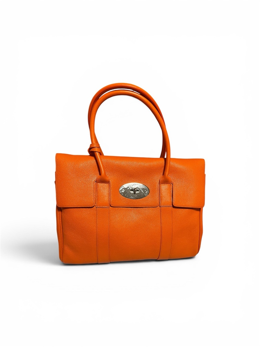 Mulberry Orange Pebbled Leather Tote with Turn-Lock